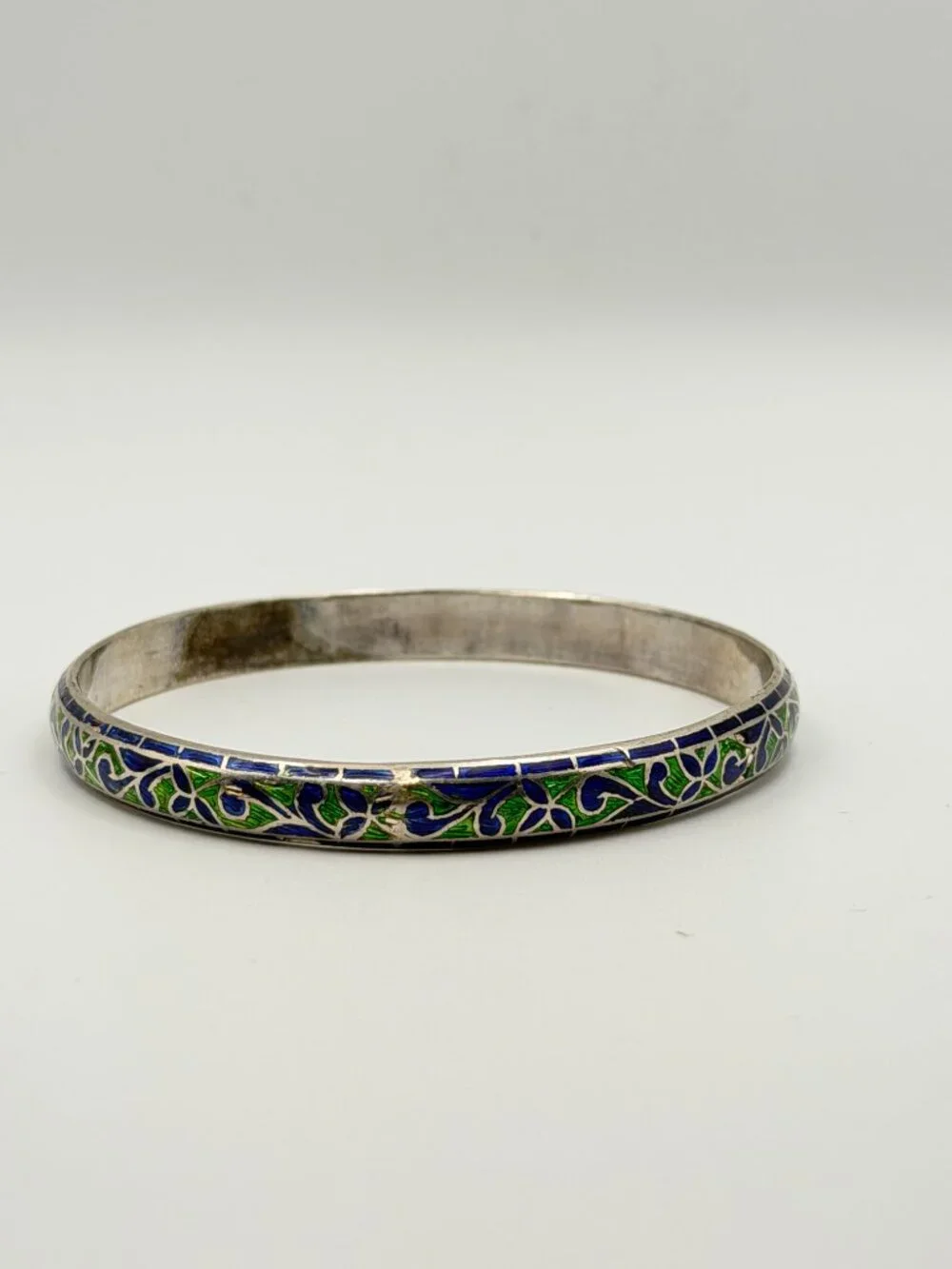 Vintage Mixed Bangle Stack Set Lot of 3 Boho Cloisonne Faux Malachite